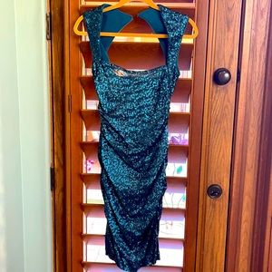 Nicole Miller teal sequin holiday dress